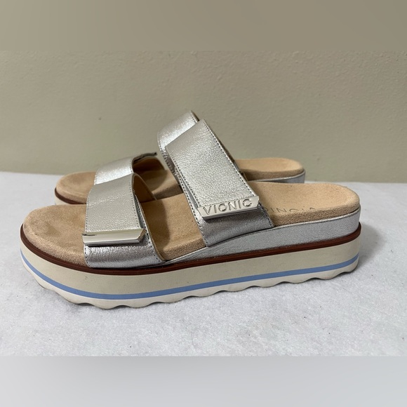 Vionic Brandie Silver Dual Strap Plaform Slide Sandal Shoes Comfort Wms US 7.5 - Picture 10 of 11
